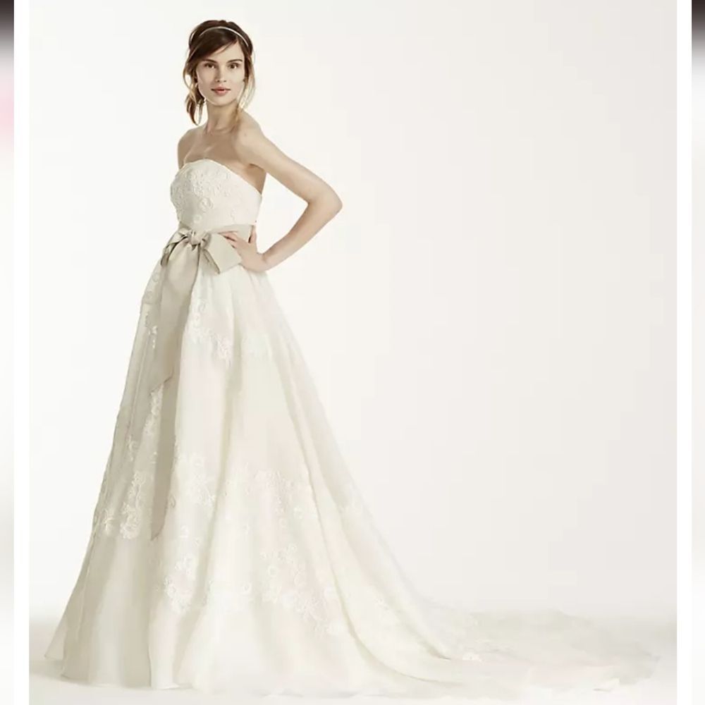 Melissa Sweet Strapless Organza Elegant Ivory Wedding Dress With Train Sz 12
